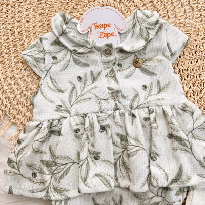 Conj. Body Plantinhas com Gola e Short em Linho - Verde